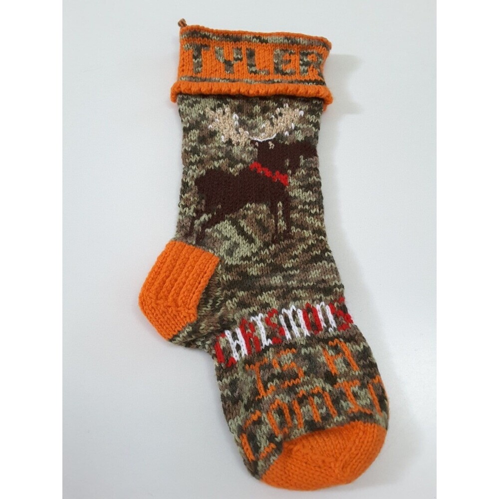 Handmade Knit Stocking Camo with Moose Personalized "Tyler" Unique!